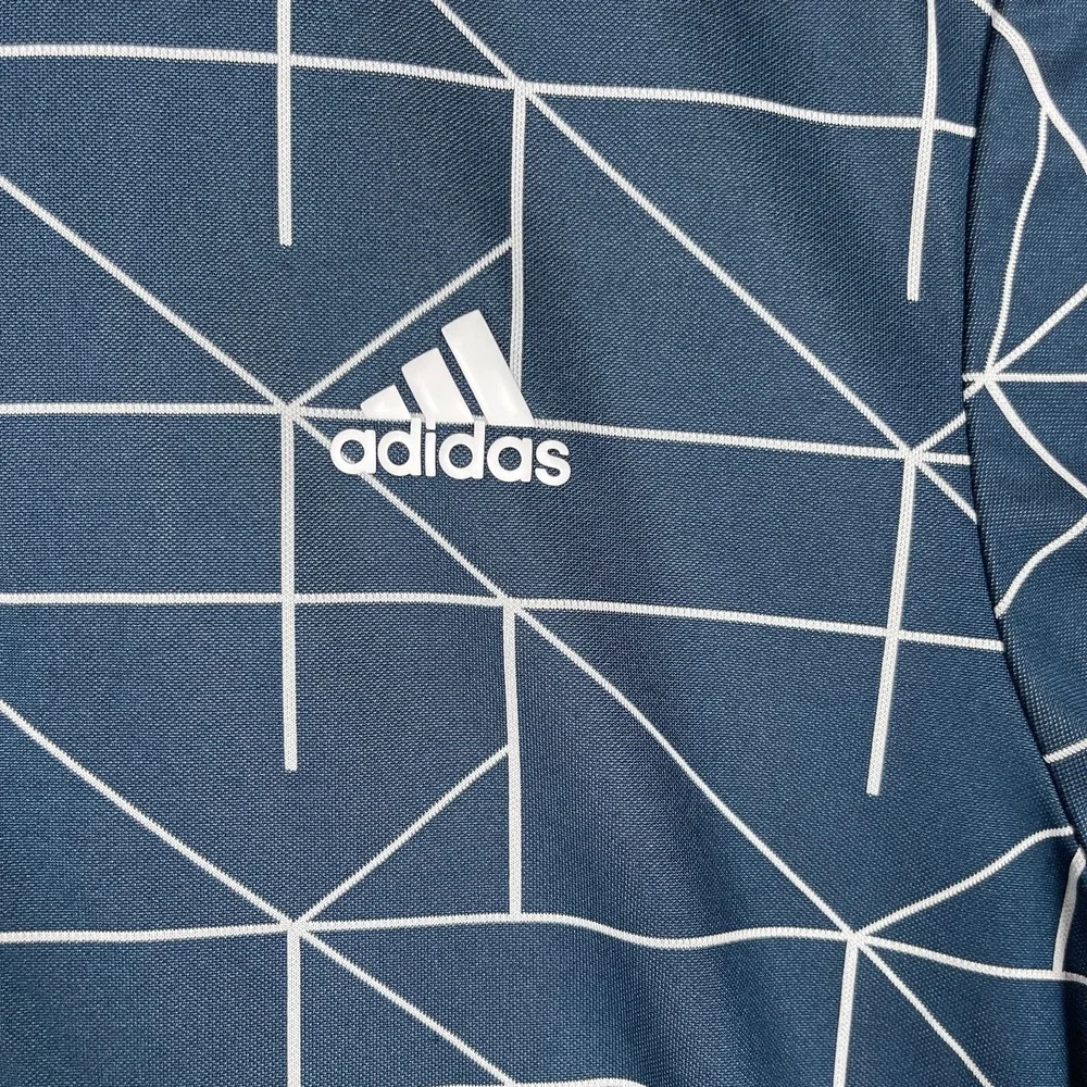 Adidas Polo Shirt Mens Large Blue Geometric Print Short Sleeve Golf Activewear